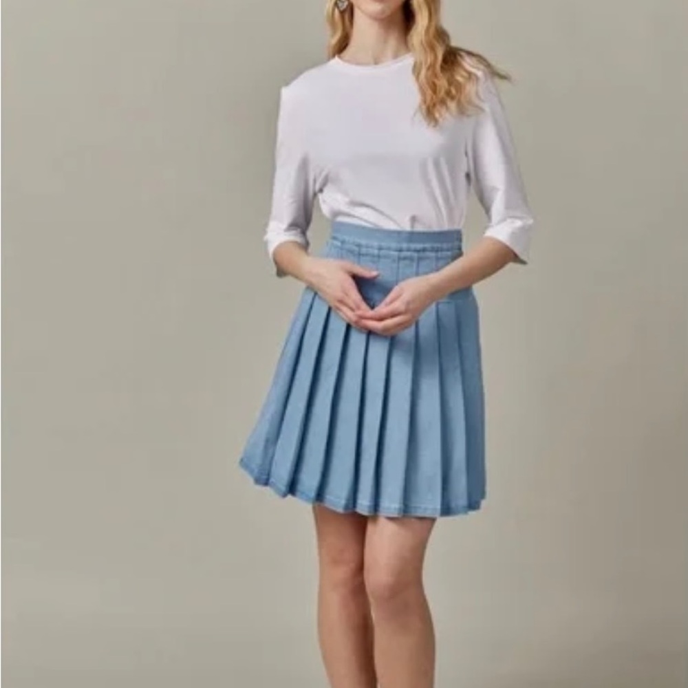 New midi Apparalel stretch denim pleated skirt
